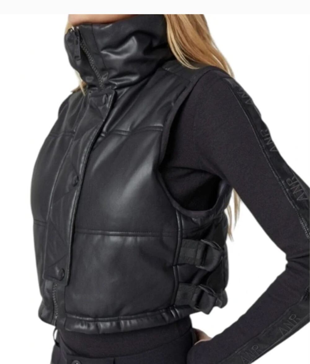 Alp n Rock La Vitesse Cropped Vest in Leather-Like Black Small
